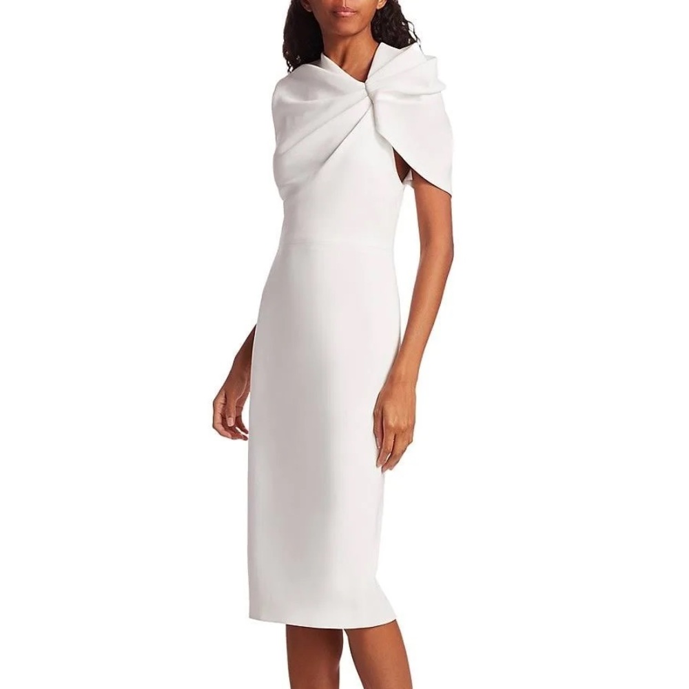 Alice and Olivia Kiro Ruffled Shoulder Midi Dress